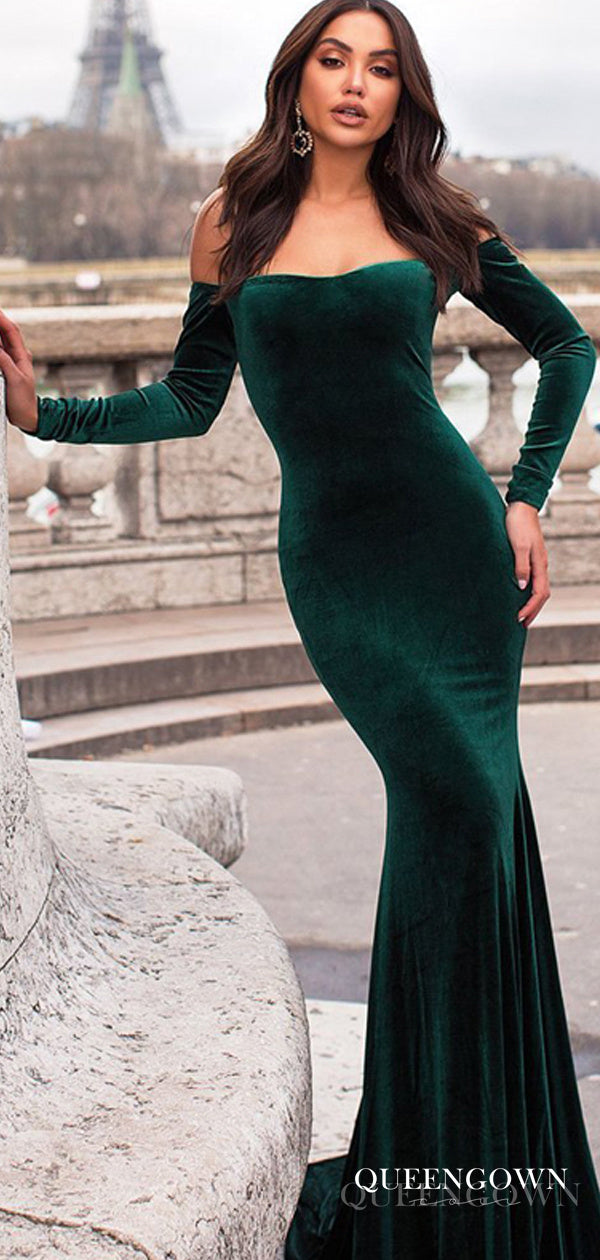 Sexy Off Shoulder Long Sleeves Green ...